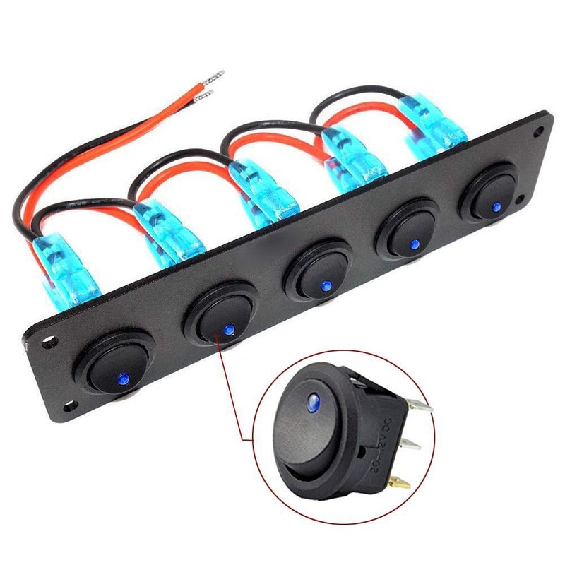 VonSom 12V Rocker Switch Panel Circuit Breaker Waterproof 5 Gang 3 Pin On/Off Toggle LED Switches for RV Marine Car Vehicle Trailer Truck SUV Boat RV Ship DC 12V/24V 20A - Image 5